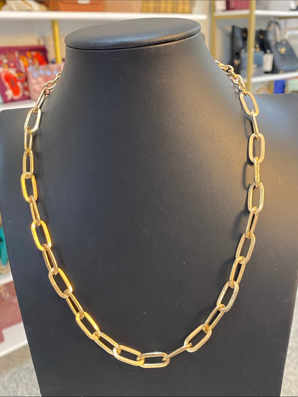 Gold tone paper clip chain necklace